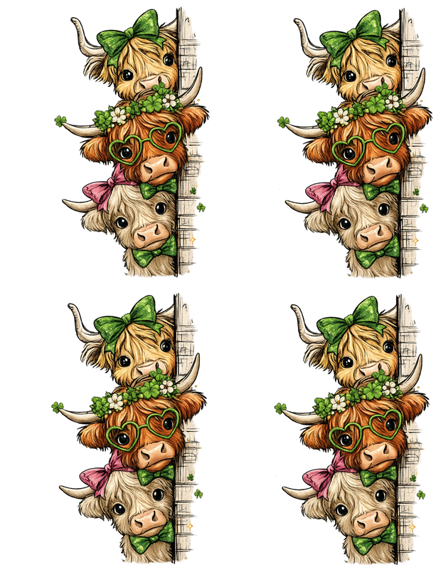 St Patrick's Day Stacked Highland Cows Peel & Place