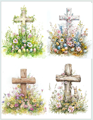 Easter Cross Flowers and Bunnies 4 different images- ONLINE ONLY