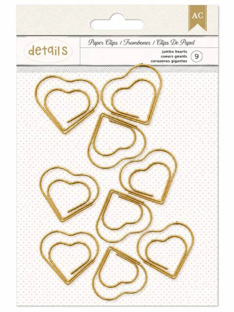 Gold Heart Paper Clips (9pcs)
