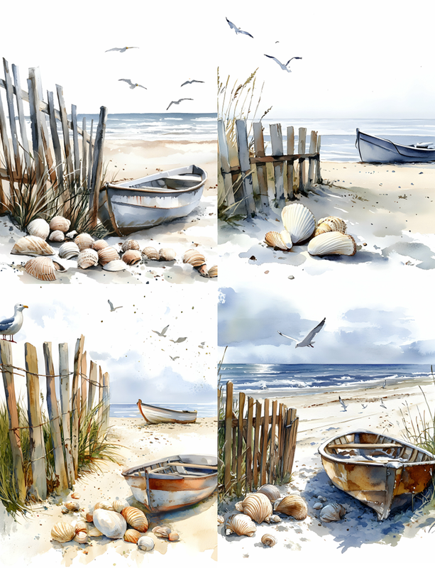 Beach Seashells Boat Fence 4 different images Peel & Place ONLY AVAILABLE ONLINE