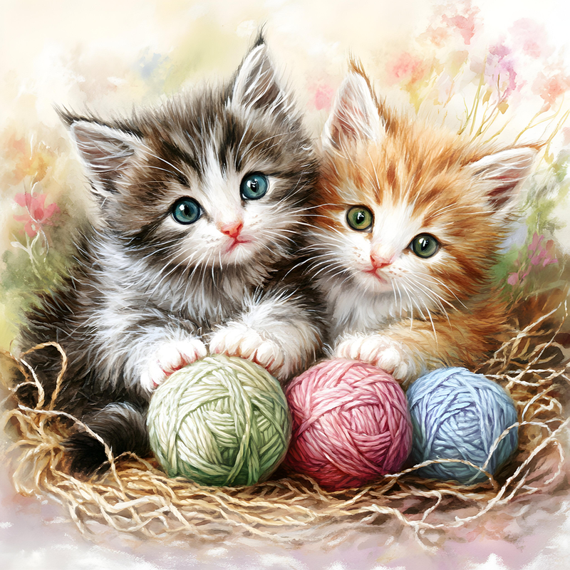 2 Cute Kittens with Yarn Peel & Place