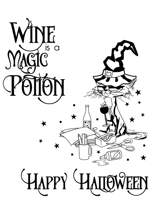 Halloween Witch Scrappers - Wine is a Magic Potion Creative Imprints rubber stamp 3 piece set