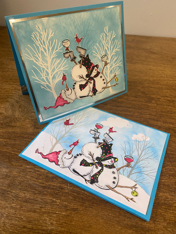 Sippin Snowmen rubber stamp w/matching die