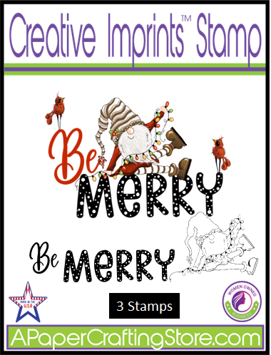 Gnome with lights Be Merry Creative Imprints rubber stamp