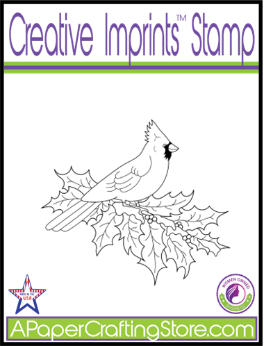 Cardinal with Holly Creative Imprints rubber stamp