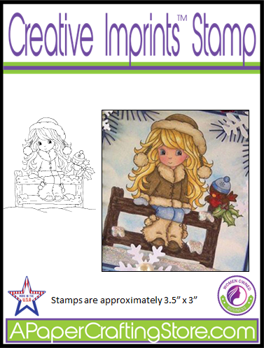 Little Lena on Snowy Fence Creative Imprints rubber stamp