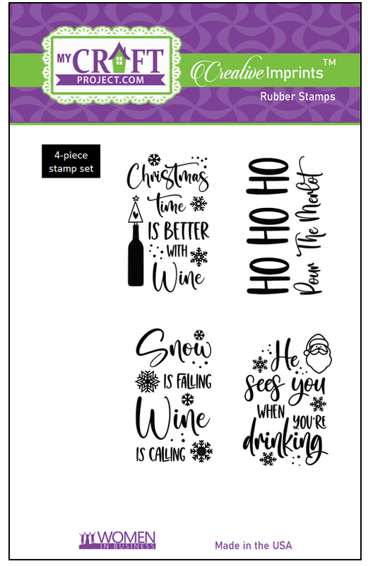 Christmas Wine Sentiments - Creative Imprints rubber stamp 4-piece set