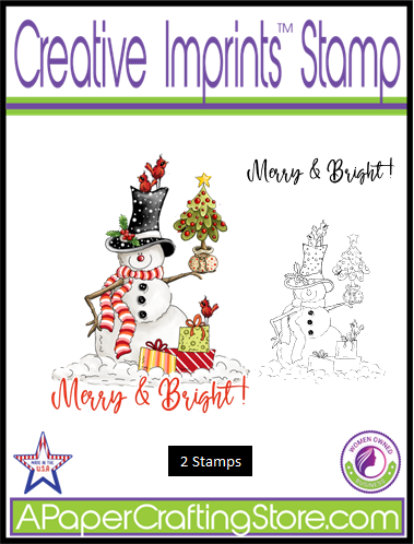 Merry & Bright Snowman holding Tree - Creative Imprints™ rubber stamp 2-piece set