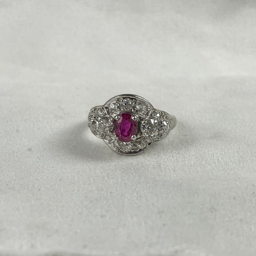 Art Deco Platinum Ruby and Diamond Ring