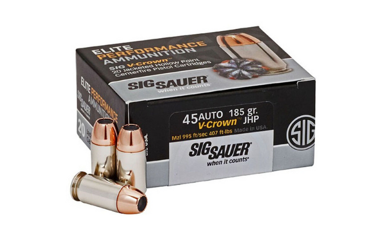 SIG Sauer Elite Performance .45 ACP Ammunition 20 Rounds 185 Gr Elite V-Crown 995fps (E45AP0-20)