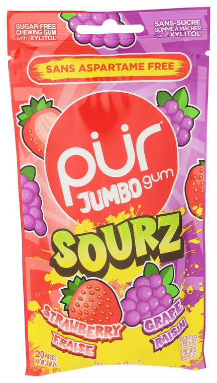 Jumbo SOURZ Strawberry and Grape Chewing Gum - 2.9 oz