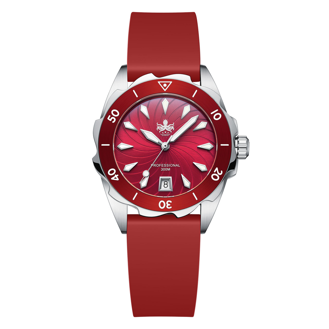 PHOIBOS SEA NYMPH 300M Quartz Lady Diver Watch PX021E Red