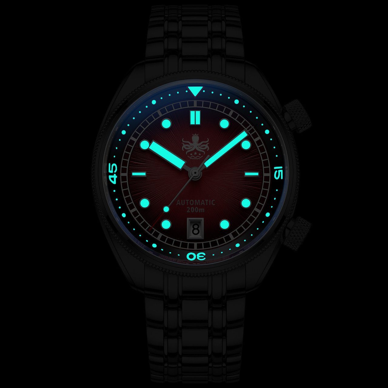 霊王の皮動 オーバーフレーム　プリシク　PSE PHOIBOS EAGLE RAY 200M Automatic Compressor Dive Watch PY039F Orange