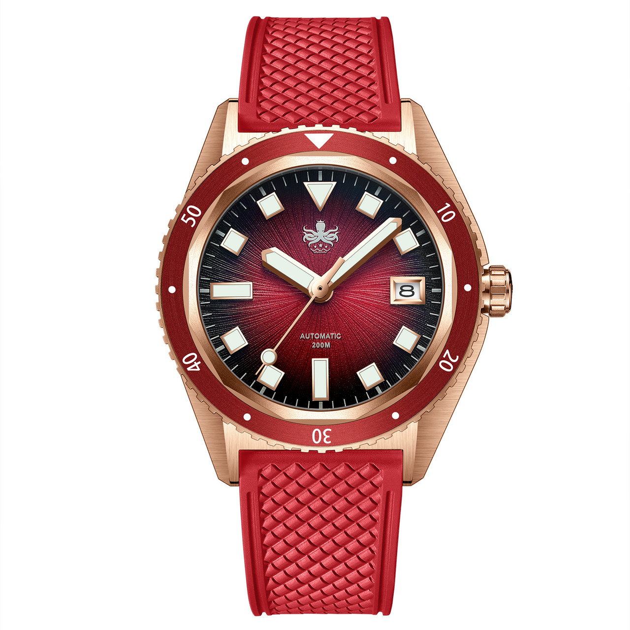PHOIBOS Argo Bronze 200M Automatic Diver Watch PY057D Spiral Sunray Red
