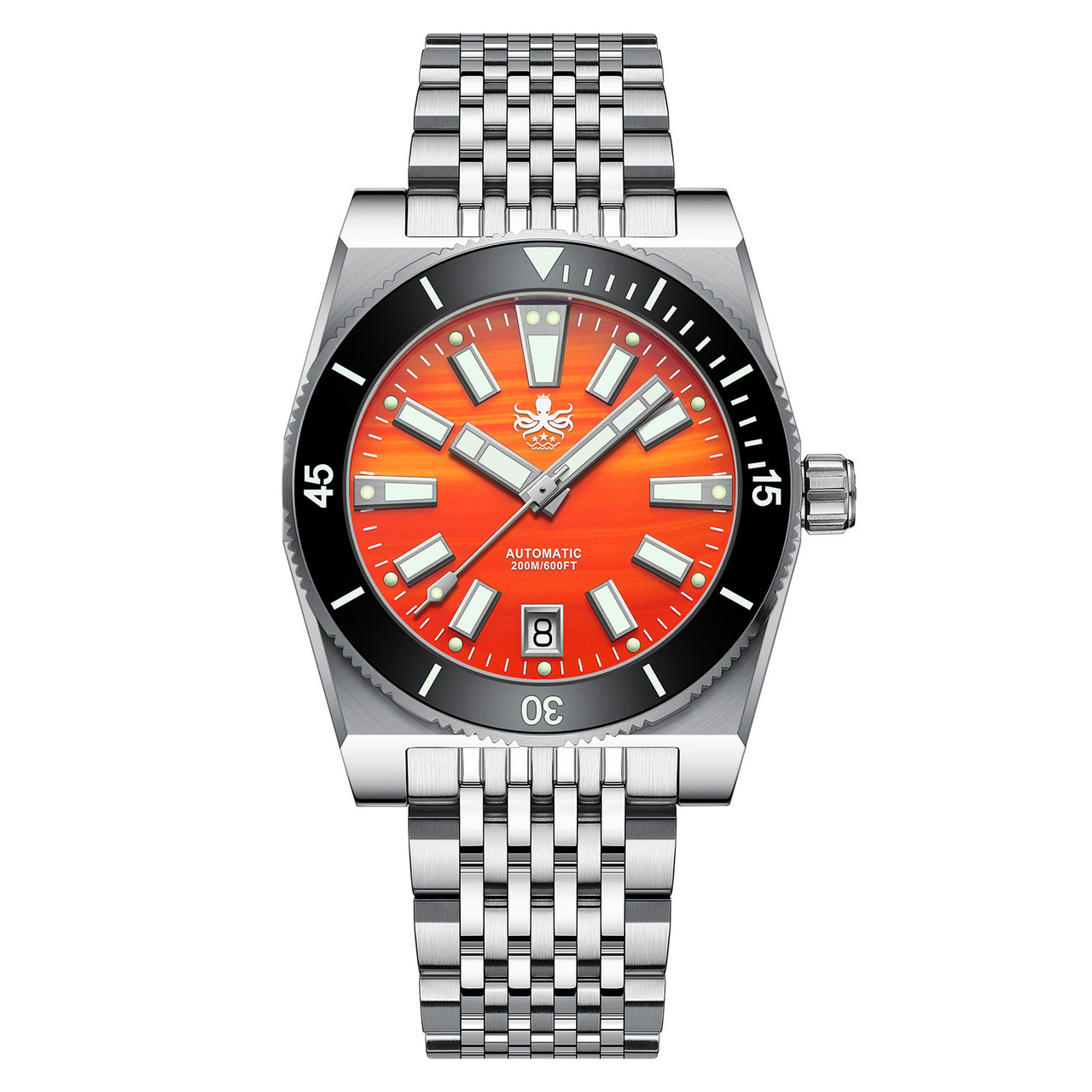 PHOIBOS Narwhal 200M Automatic Diver Watch PY061F Orange Agate