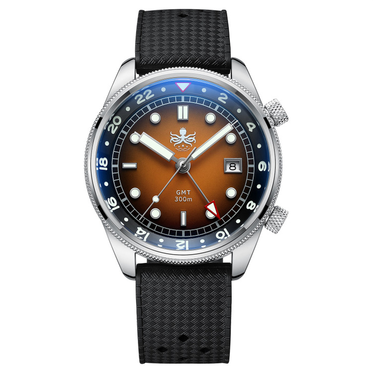 PHOIBOS EAGLE RAY GMT PX023F 300M Dive Watch Orange