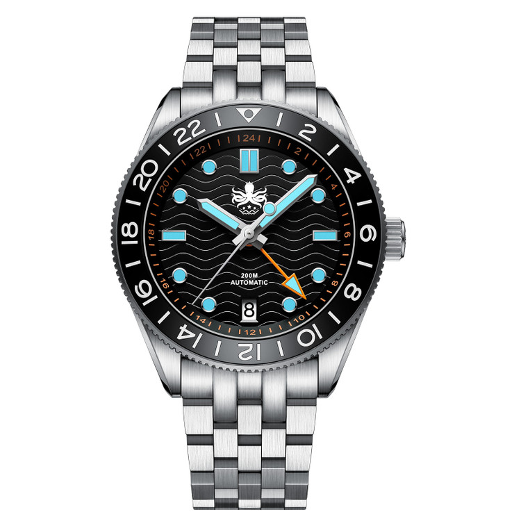 PHOIBOS Wave Master GMT 200M Automatic Diver Watch PY049C Black