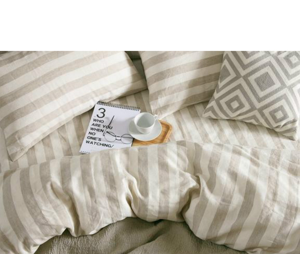 Striped Duvet Cover, Natural Linen, Custom Size,Queen/King/Calif.King/Twin