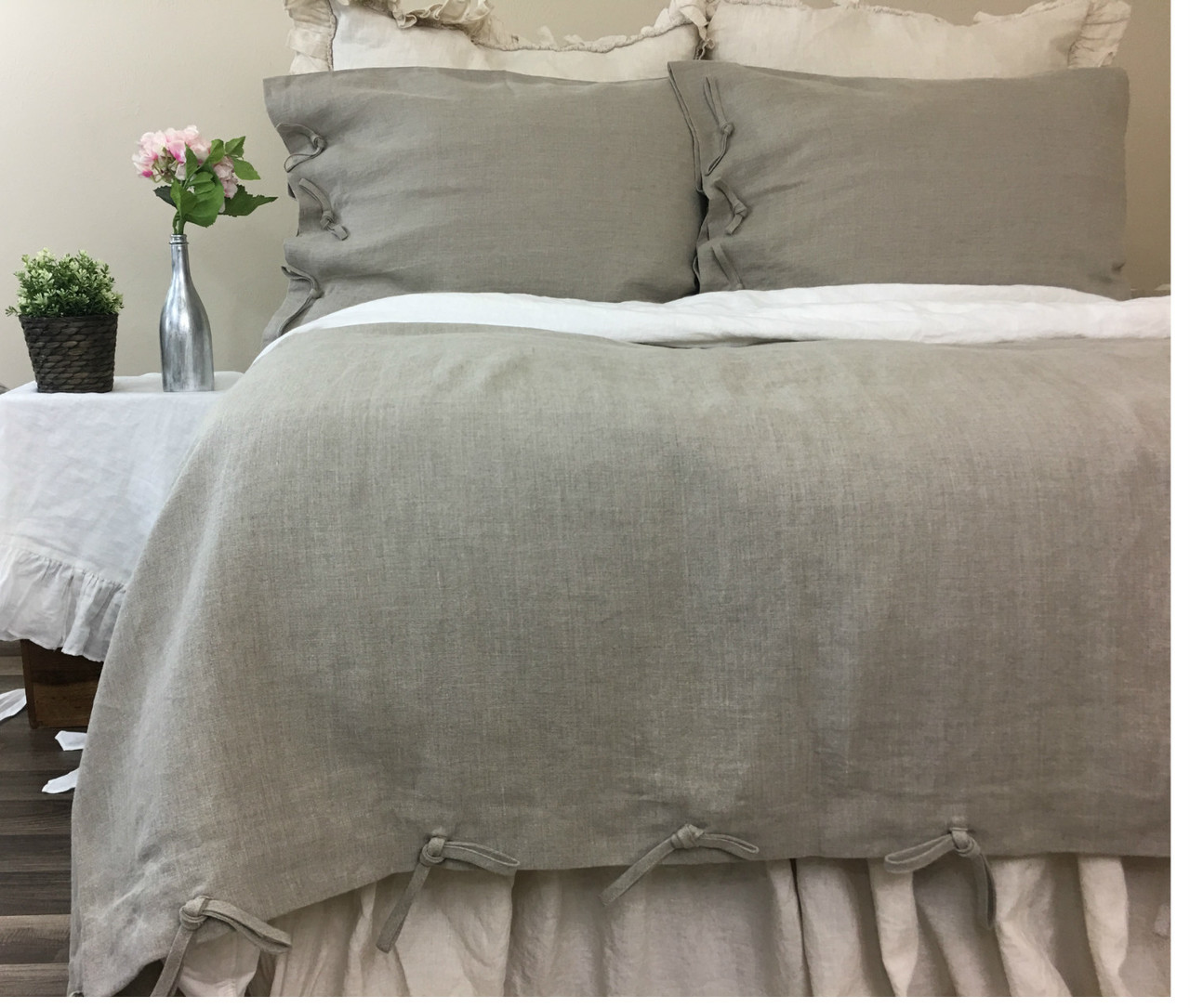 Dark Linen Duvet Cover with Knot Ties , All sizes or Custom Size