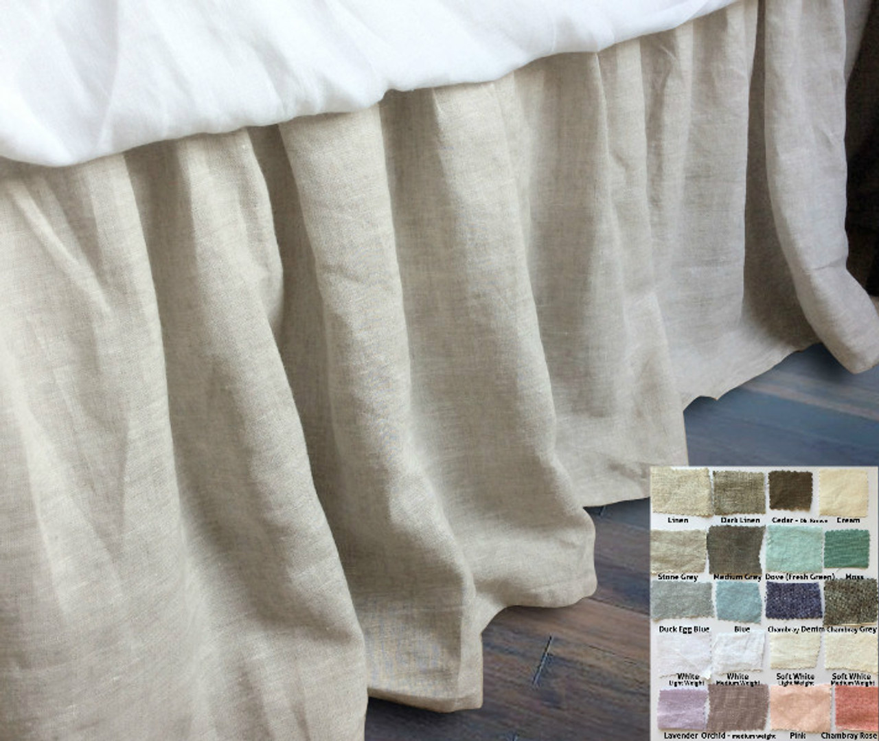 Linen Gathered Bed Skirt 40 Fabric Choices Custom Drop Length