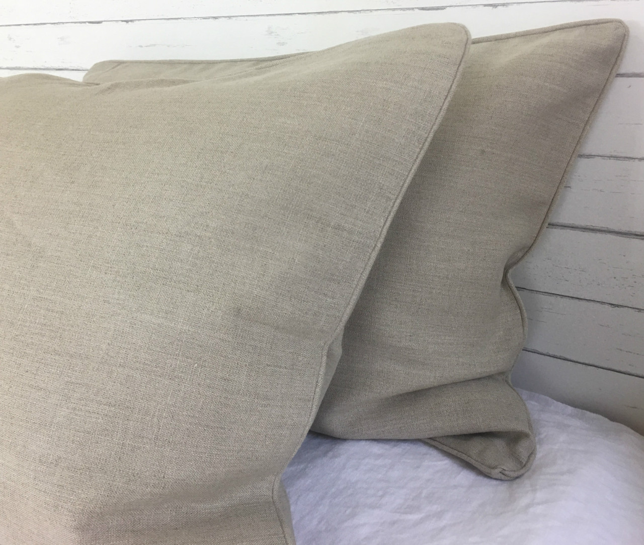 Belgian Linen Euro Sham Cover with Piping Finish, Canvas Weight Linen