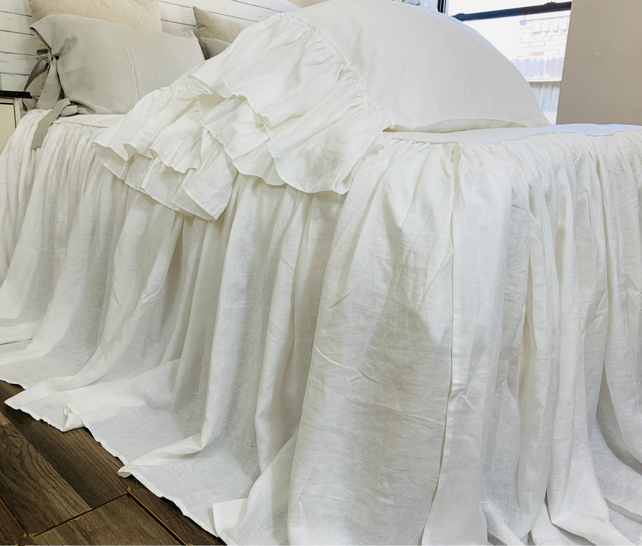 White Bedspread, Linen Bed Cover Handcrafted by Superior Custom Linens