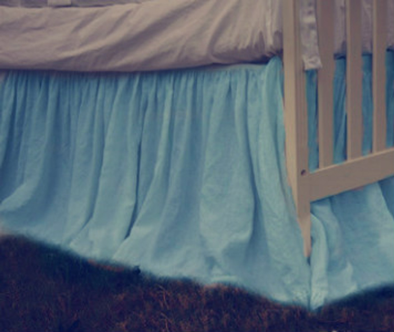 French Blue Crib Skirt Gathered Ruffle Adjustable