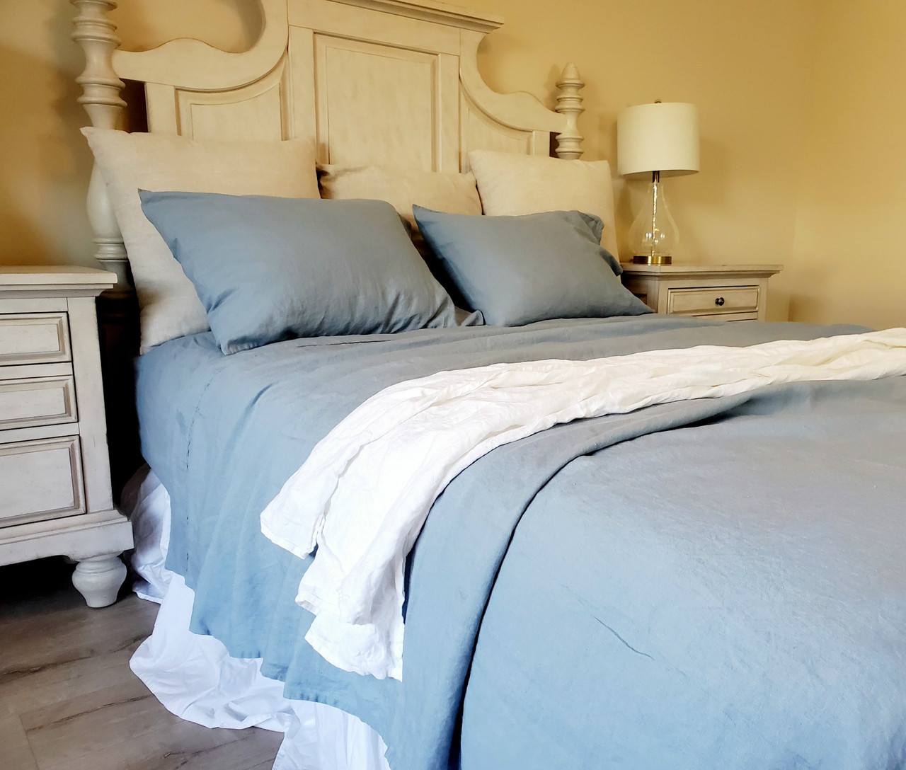 Dusty Blue Linen Sheets Set Handcrafted By Superior Custom Linens