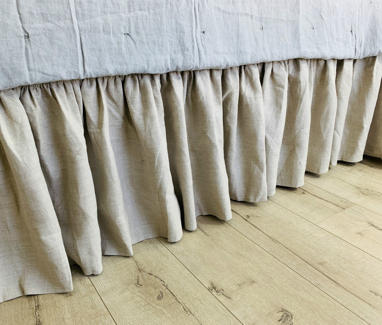 Belgian Linen Bed Skirt with Gathered Ruffles, Canvas Weight Linen