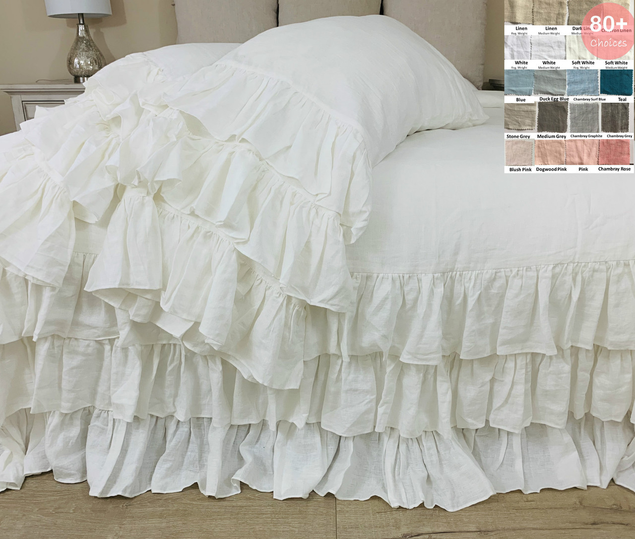 Linen Duvet Cover With Three Tiered Ruffles Multiple Colors