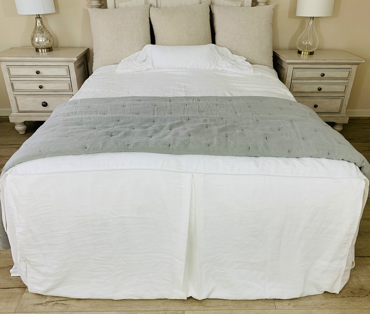 Belgian Linen Bed Cover, Tailored Pleat, Canvas Weight Linen