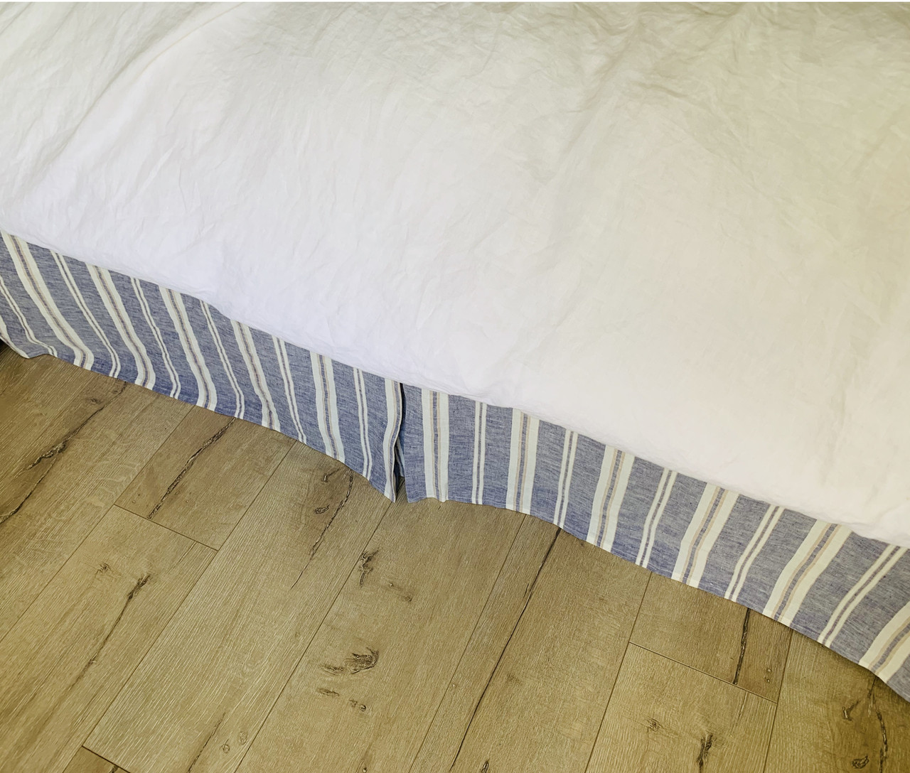 Nautical Striped Linen Bed Skirt with Tailored Pleats