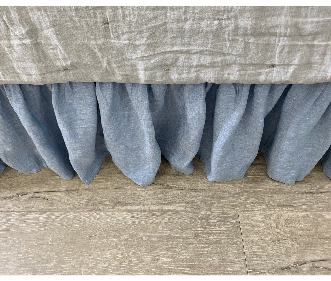 Chambray Surf Blue Linen Bed Skirt, Gathered Ruffle Bed Skirt