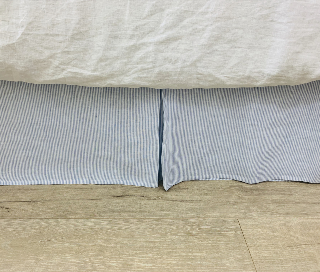 Blue and White Ticking Striped Linen Bed Skirt Tailored Pleats, All ...