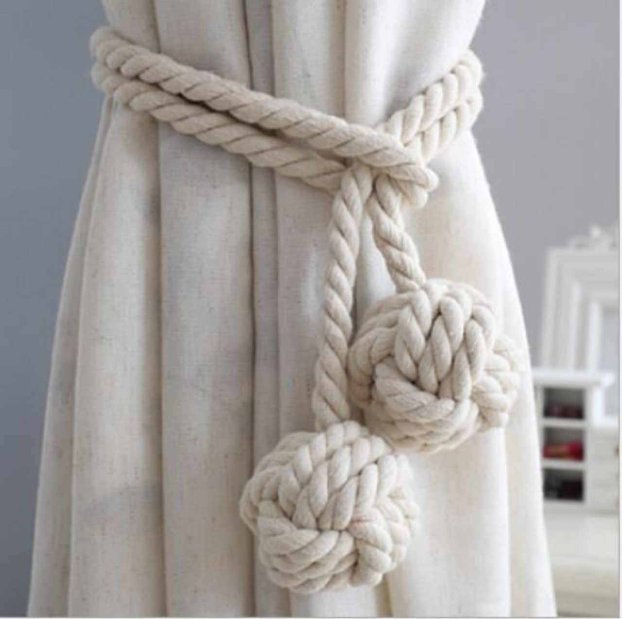 Curtain Tie Back for Drapes, Natural cotton Rope Ball
