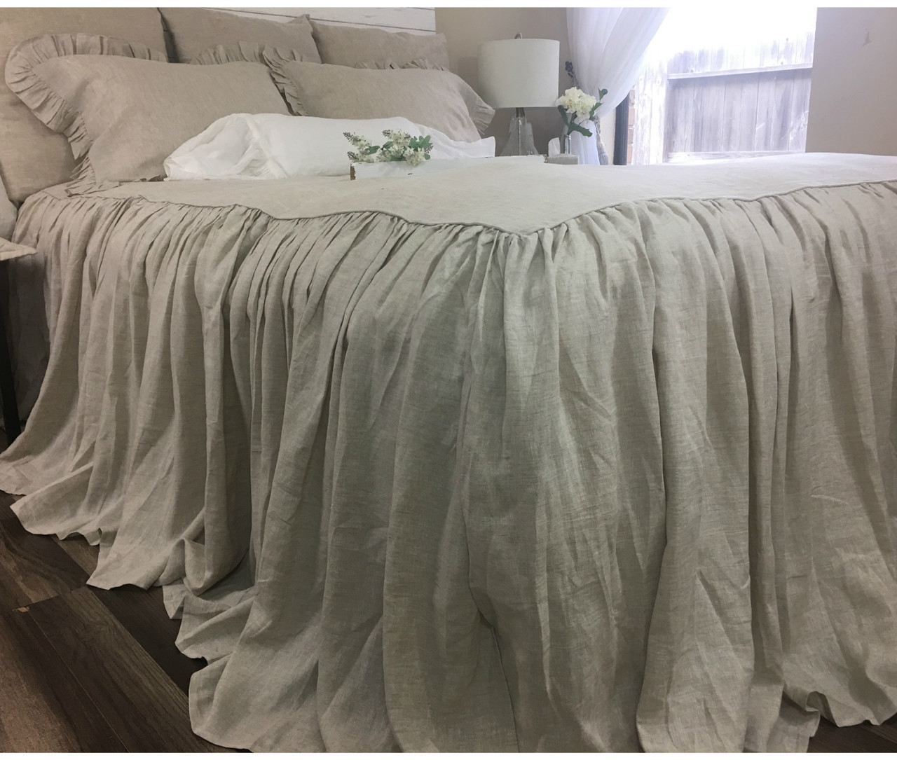 Natural Linen Bedspread with Ruffle Fall Handcrafted by Superior