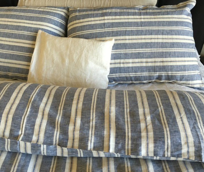 Nautical Striped Duvet Cover, Natural Linen, Navy and White stripe