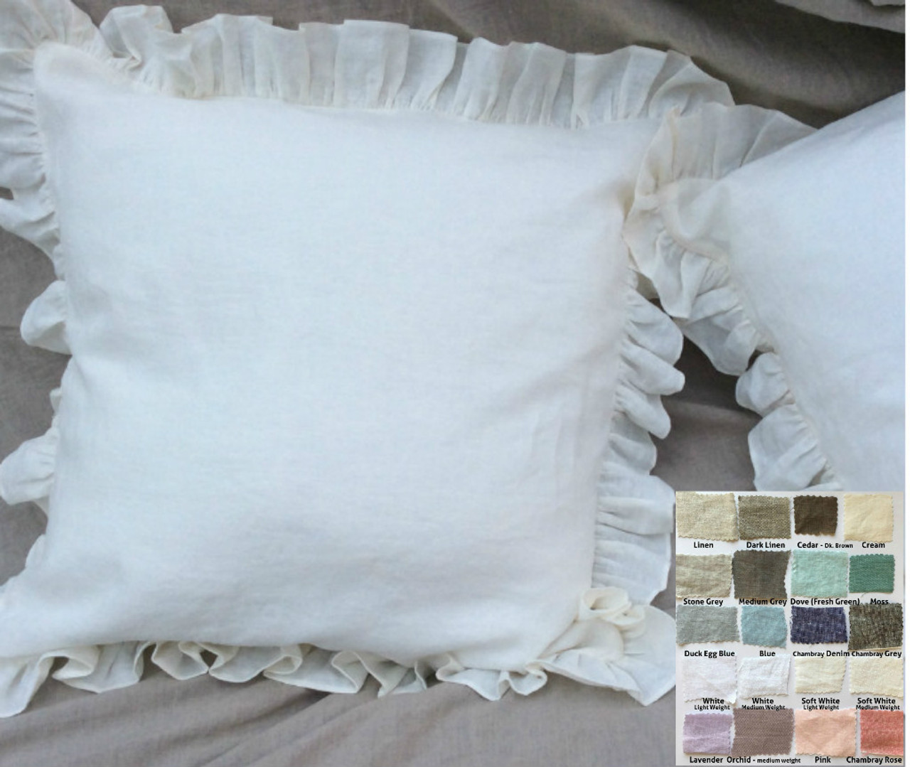 Ruffle Euro Sham Natural Linen White Grey Cream Pink Blue