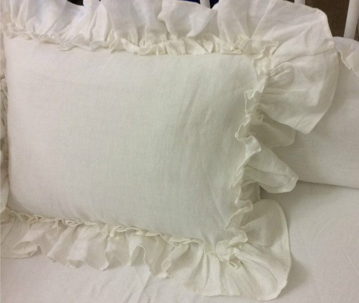 Vintage Ruffle Euro Sham Covers, White, Grey, Cream, Pink, Blue, Stripe