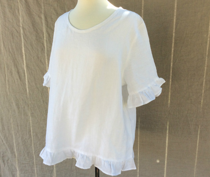 100% linen hand-beaded ruffle top