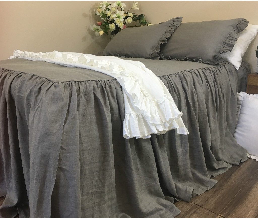 Rustic Grey Ruffed Bed Cover | Handcrafted by Superior Custom Linens