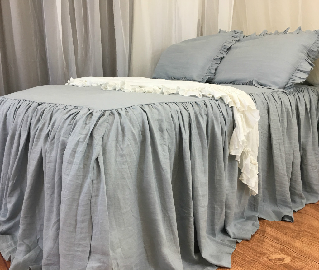 Duck Egg Blue Bed Cover with Ruffle Fall Handcrafted by Superior