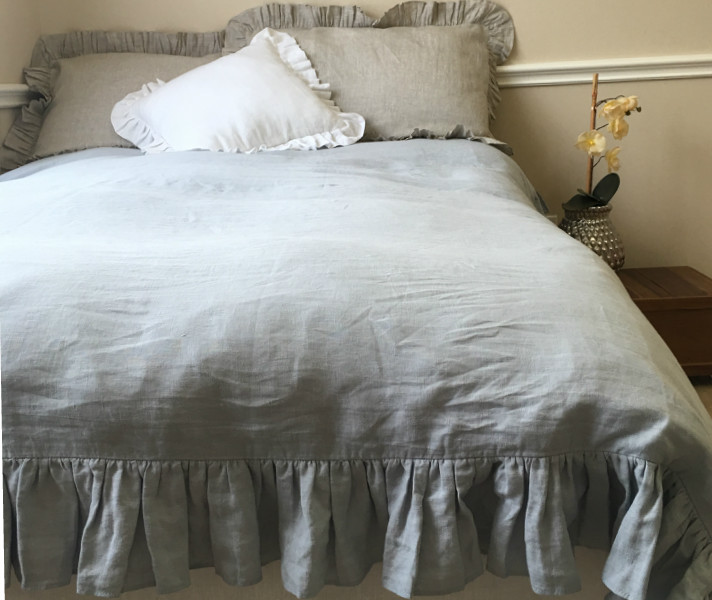 Duck Egg Blue Duvet Cover with ruffles Handcrafted by Superior Custom