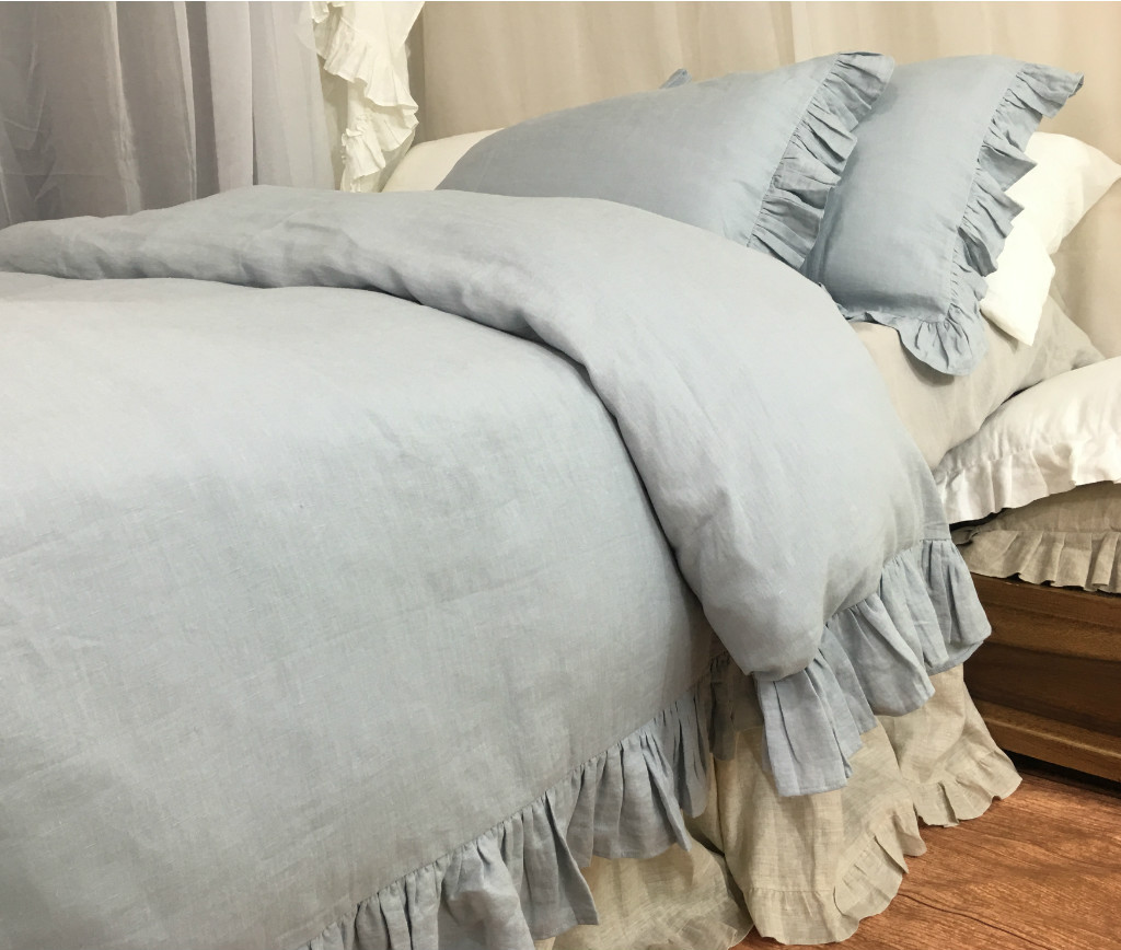 Duck Egg Blue Duvet Cover with ruffles Handcrafted by Superior Custom