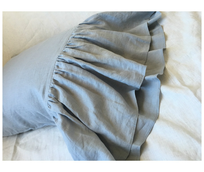 Duck Egg Blue Pillow Covers with Long Ruffle Handcrafted by
