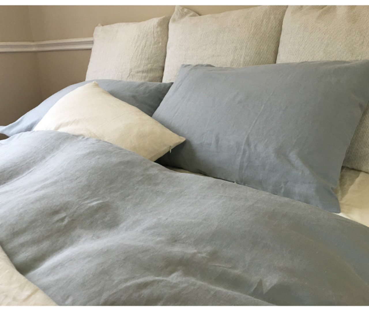 Duck Egg Blue Duvet Cover, Natural Linen, Greyish Blue, Custom Size