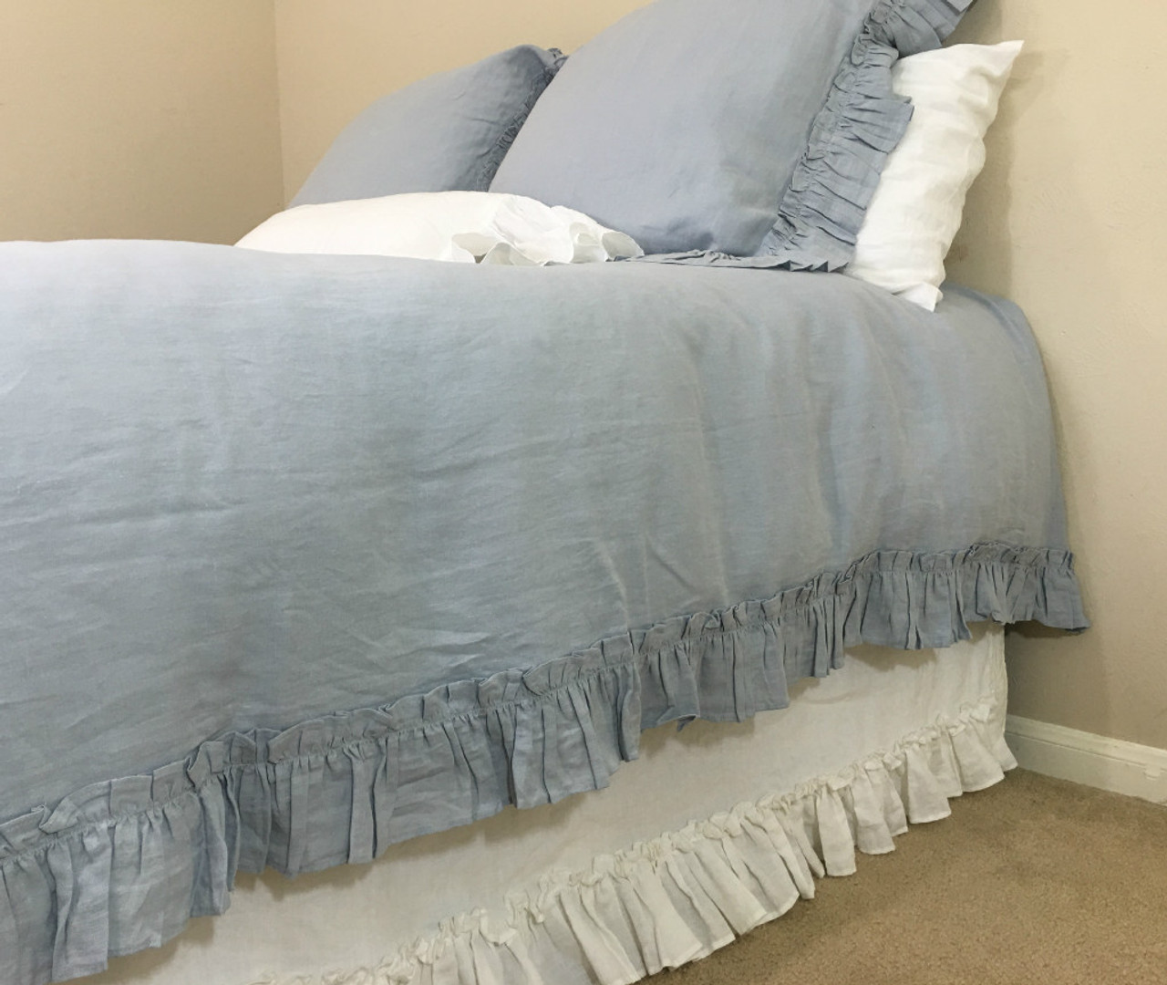 Duck Egg Blue Vintage Inspired Ruffle Duvet Cover Handcrafted By