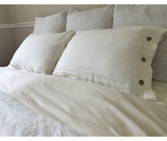Cream Duvet Cover with Wooden Button Closure, Natural Linen, Custom Size, Queen/King/Calif.King/Twin