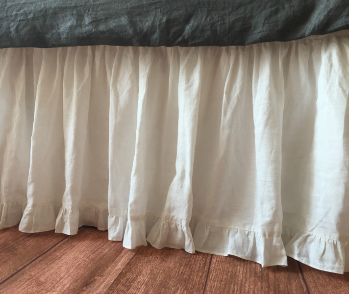 White Cotton Ruffles Twin Beds Skirt – 15" Drop Layered Dust Ruffle, Princess Style