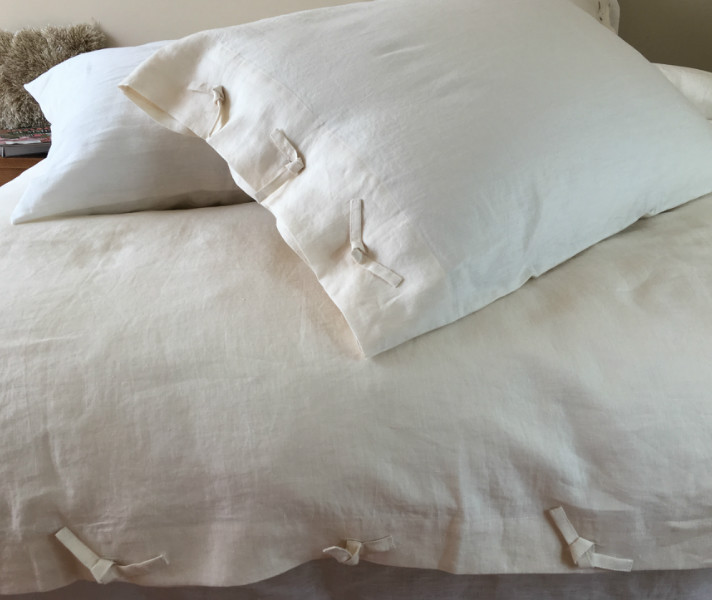 Cream Ivory Duvet Cover with Tie Knot, Natural Linen, Custom Size,Queen